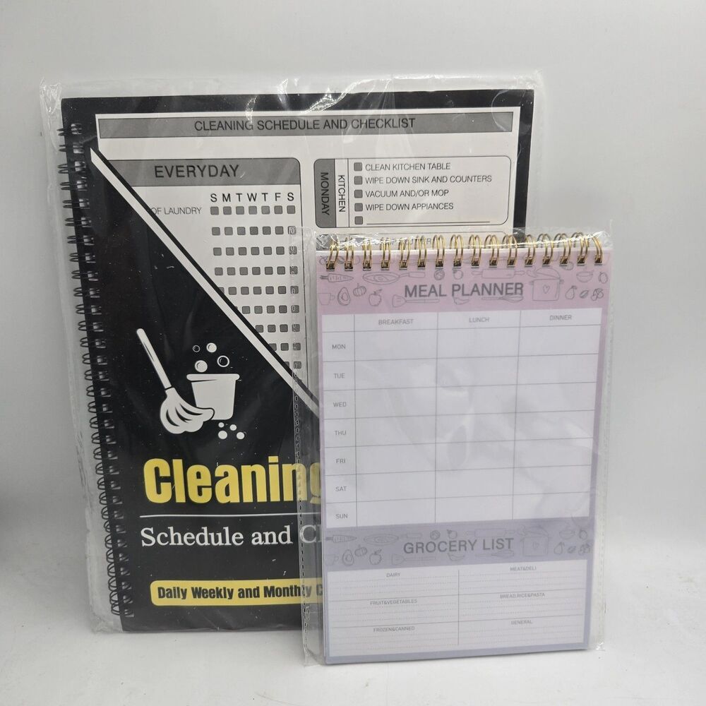 Cleaning Schedule Checklist Planner & Meal Planner Grocery List Spiral Set Of 2